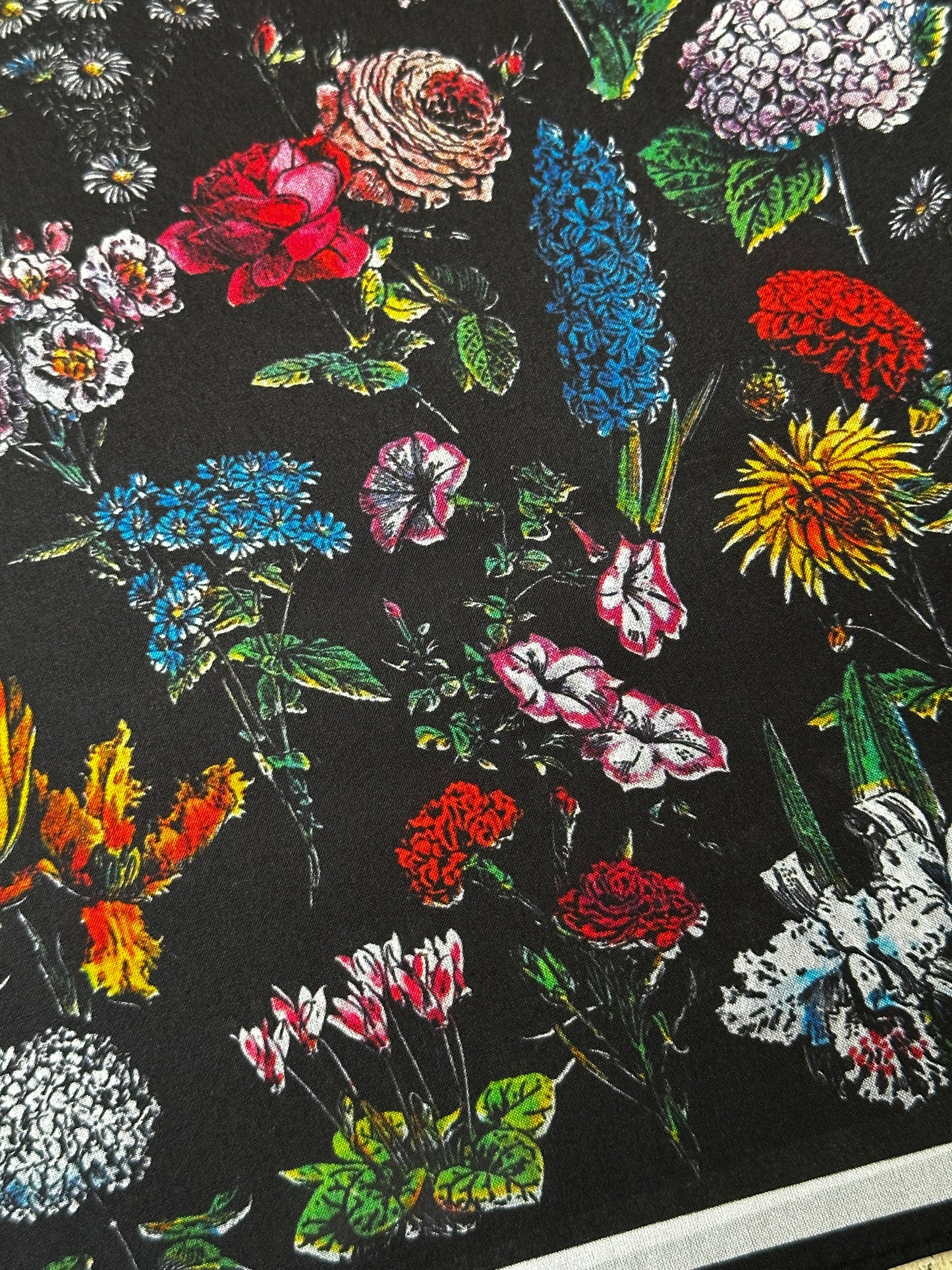 Botanical Black Floral Tapestry Silk Scarf