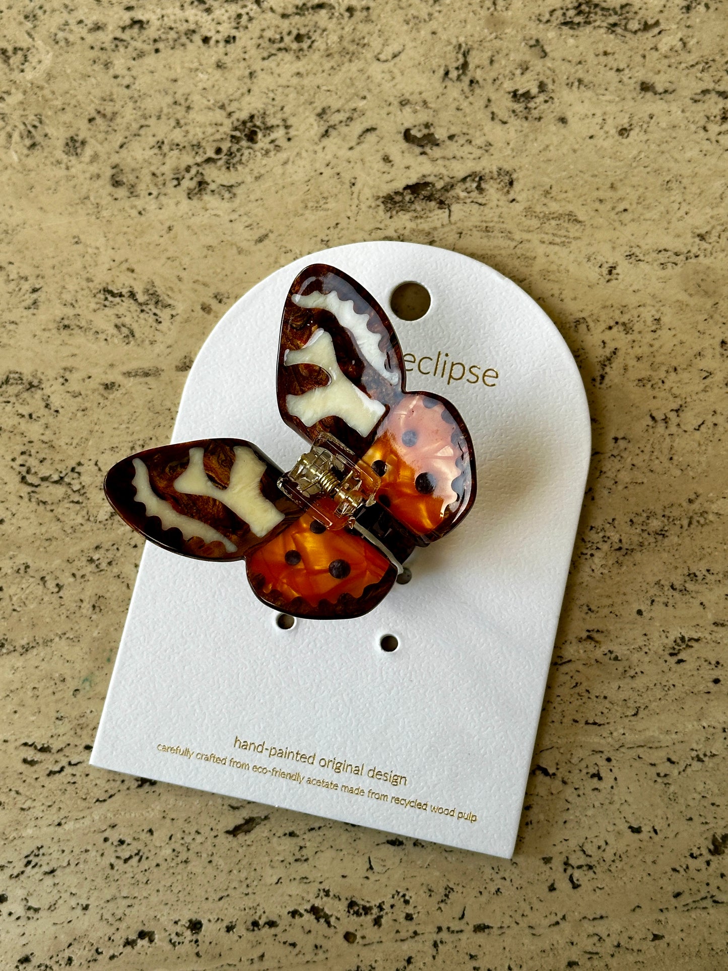 Solar Eclipse Hand-Painted Tiger Moth Claw Clip