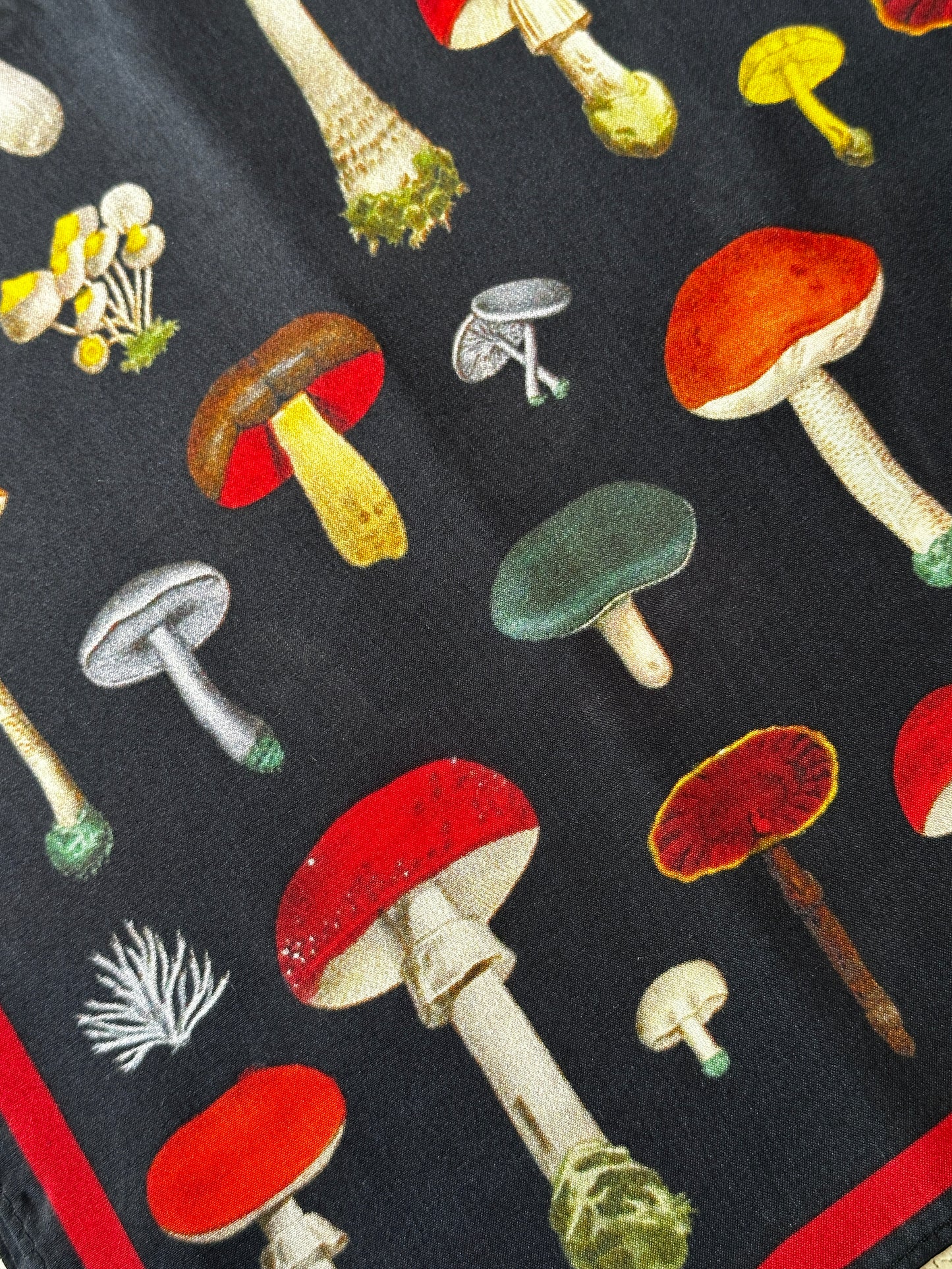 Vintage Black Mushroom Tapestry Silk Scarf