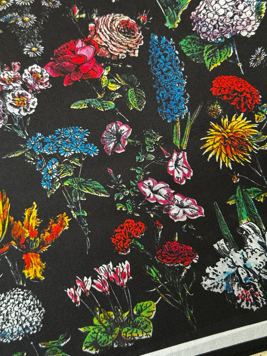 Botanical Black Floral Tapestry Silk Scarf