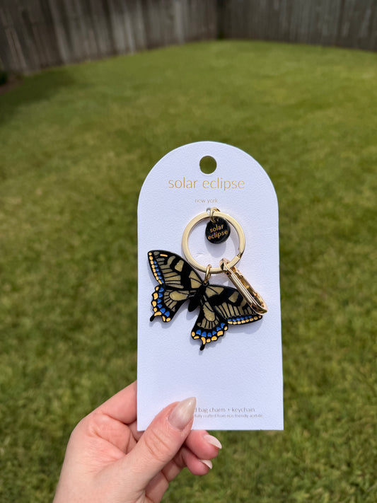 Hand-Painted Swallowtail Butterfly Bag Charm + Keychain - blue