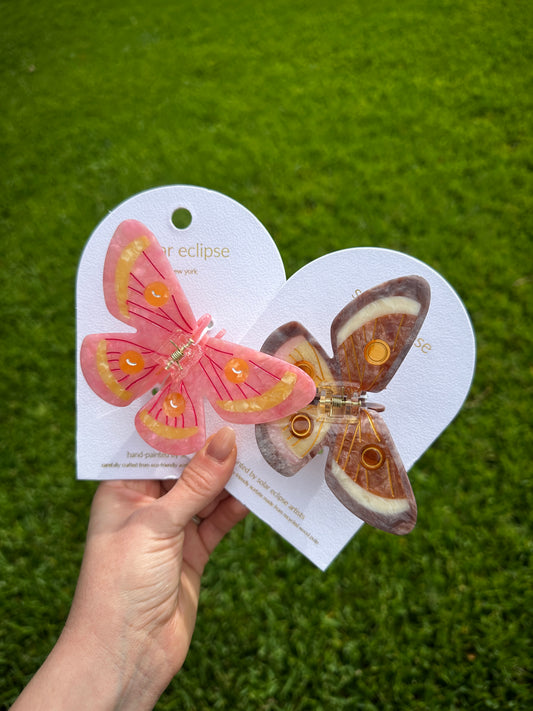 Solar Eclipse Hand-Painted Emperor Silk Moth Claw Clip