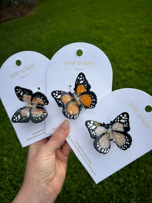 Solar Eclipse Hand-Painted Mini Monarch Butterfly Claw Clip