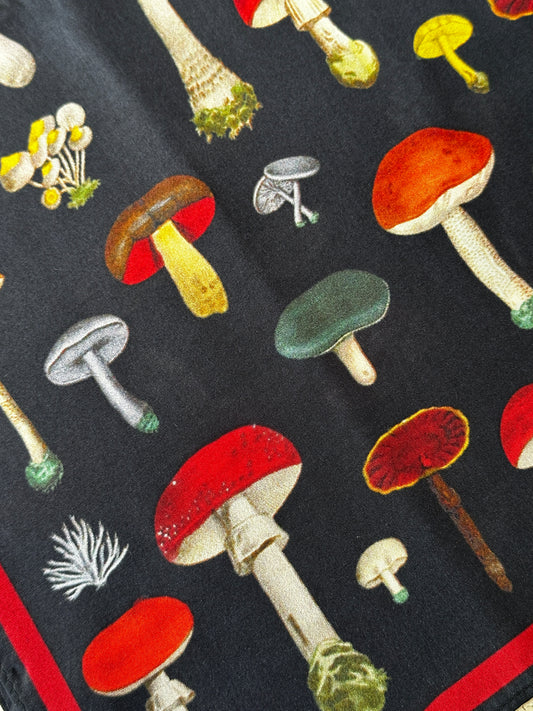 Vintage Black Mushroom Tapestry Silk Scarf