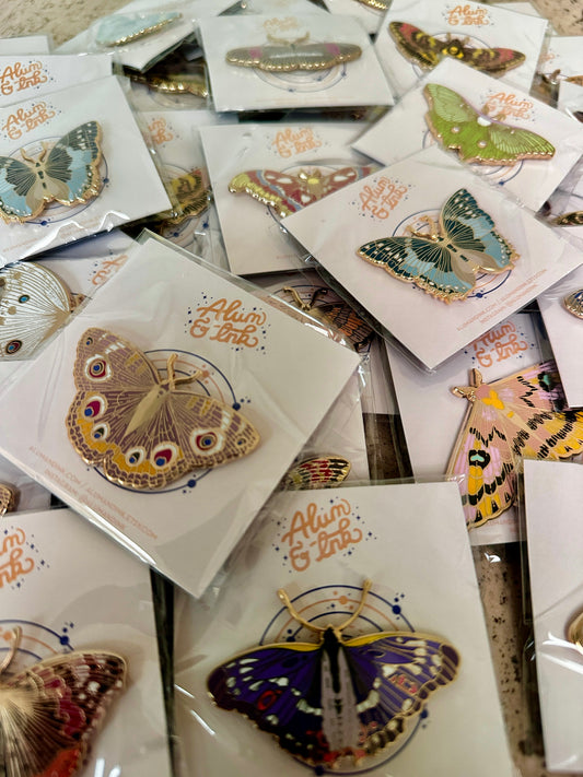 Alum & Ink Enamel Moth and Butterfly Pin