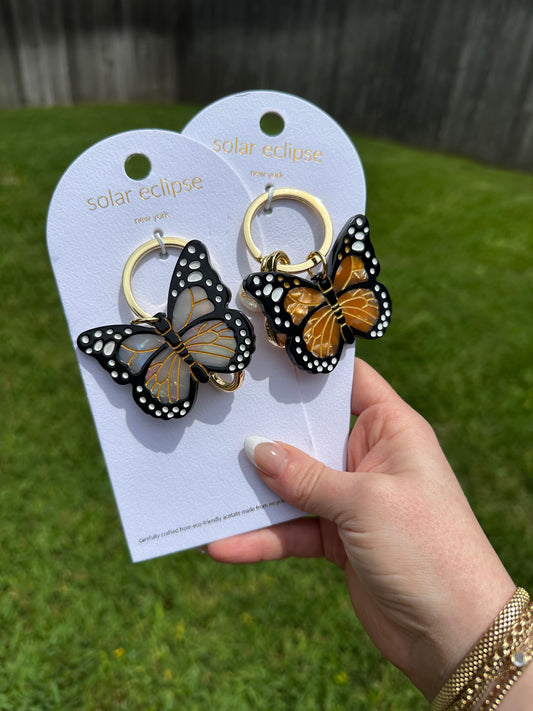 Solar Eclipse Hand-Painted Monarch Butterfly Bag Charm + Keychain