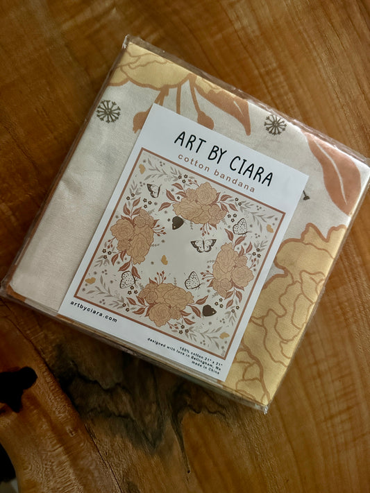 Art by Ciara Peach Butterfly and Flowers Bandana